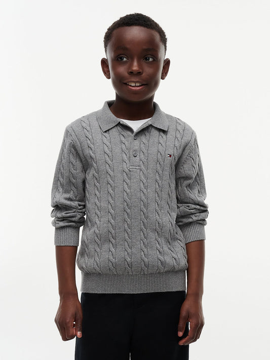 Dsiney Kidz - Tommy Hilfiger Grey Cable Knit Polo Jumper image 1