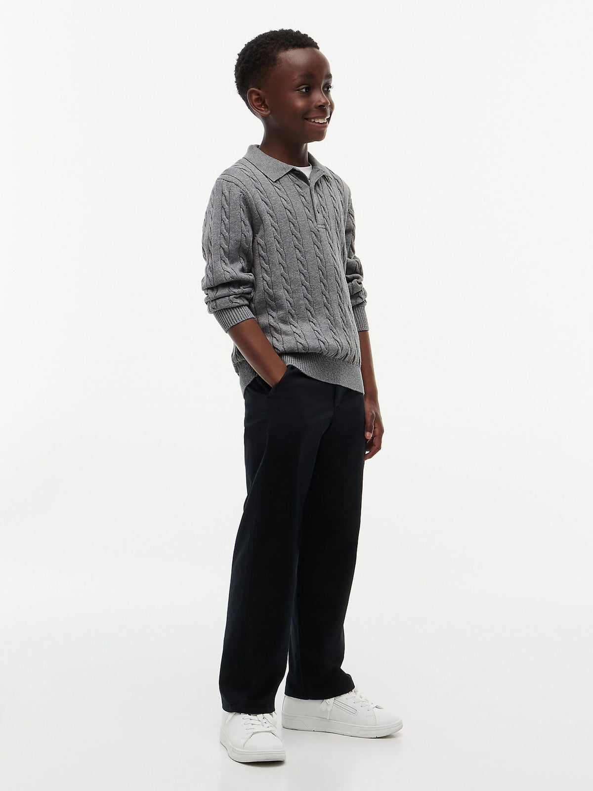 Dsiney Kidz - Tommy Hilfiger Grey Cable Knit Polo Jumper image 2