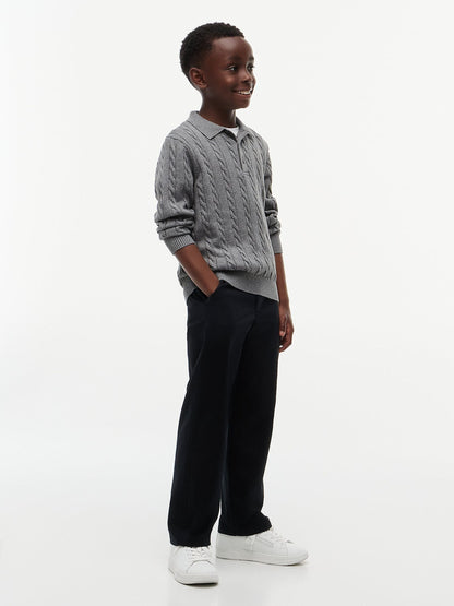 Dsiney Kidz - Tommy Hilfiger Grey Cable Knit Polo Jumper image 2