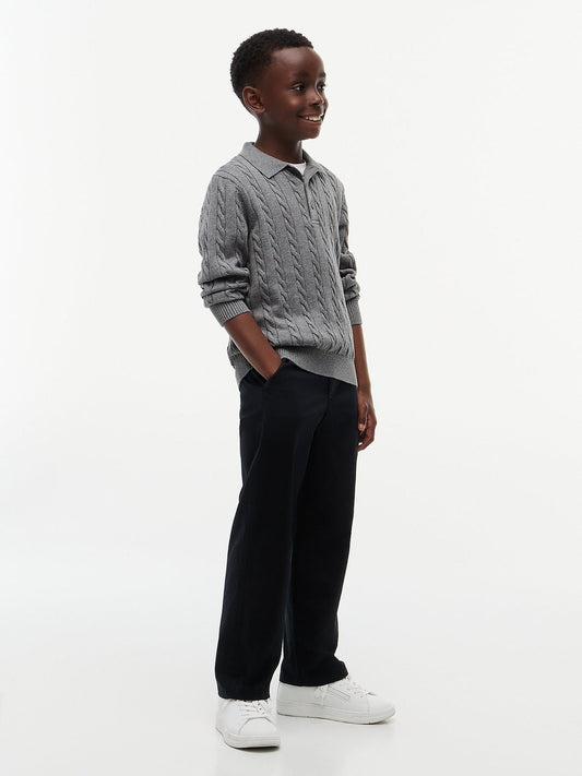 Dsiney Kidz - Tommy Hilfiger Grey Cable Knit Polo Jumper image 2