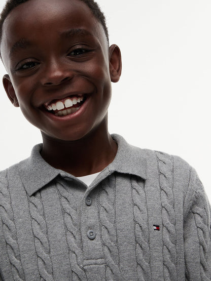 Dsiney Kidz - Tommy Hilfiger Grey Cable Knit Polo Jumper image 3