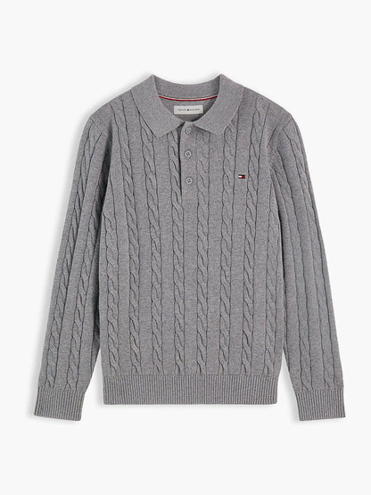 Dsiney Kidz - Tommy Hilfiger Grey Cable Knit Polo Jumper image 5