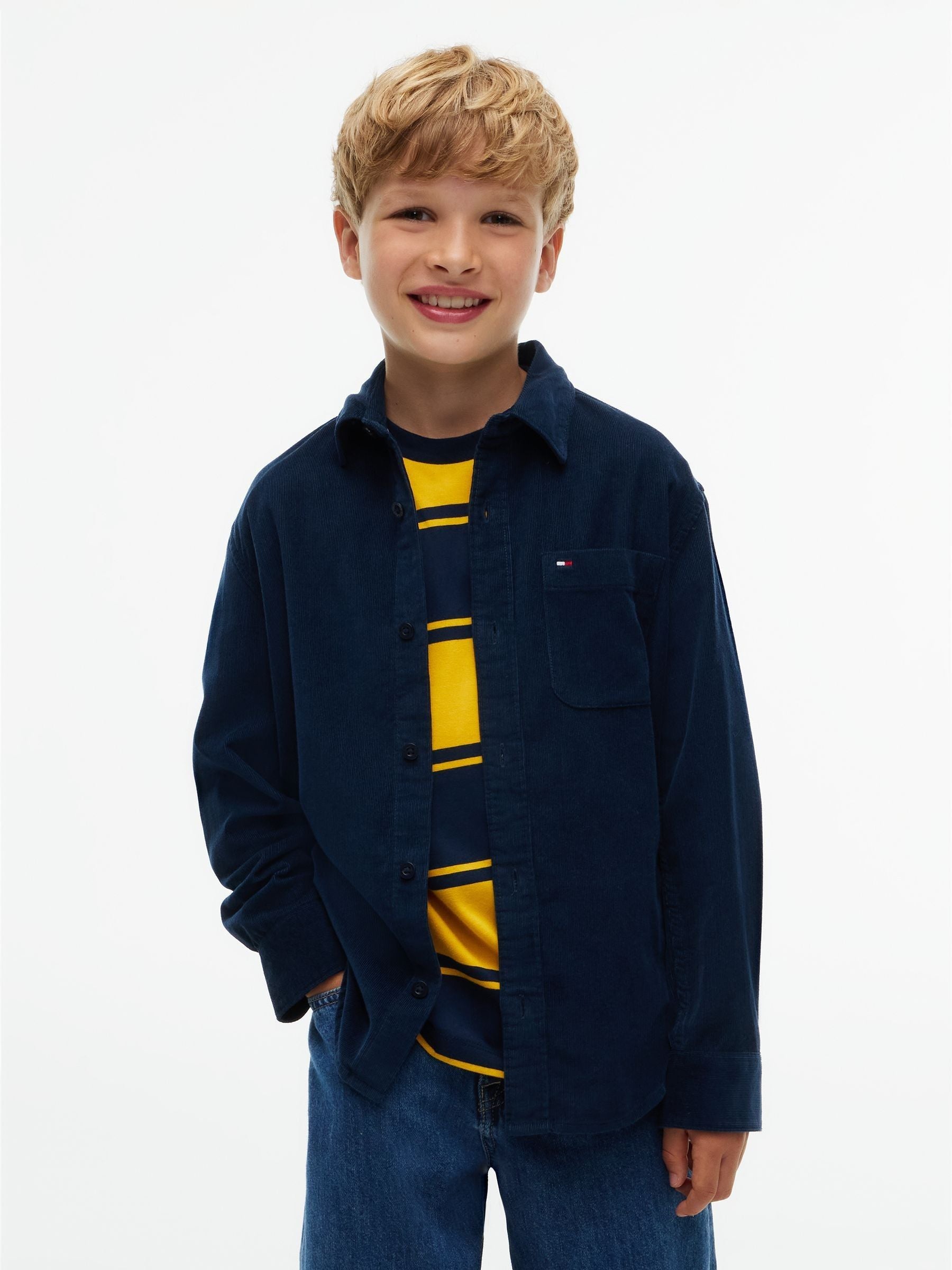 Dsiney Kidz - Tommy Hilfiger Blue Regular Fit Patch Pocket Corduroy Shirt image 1