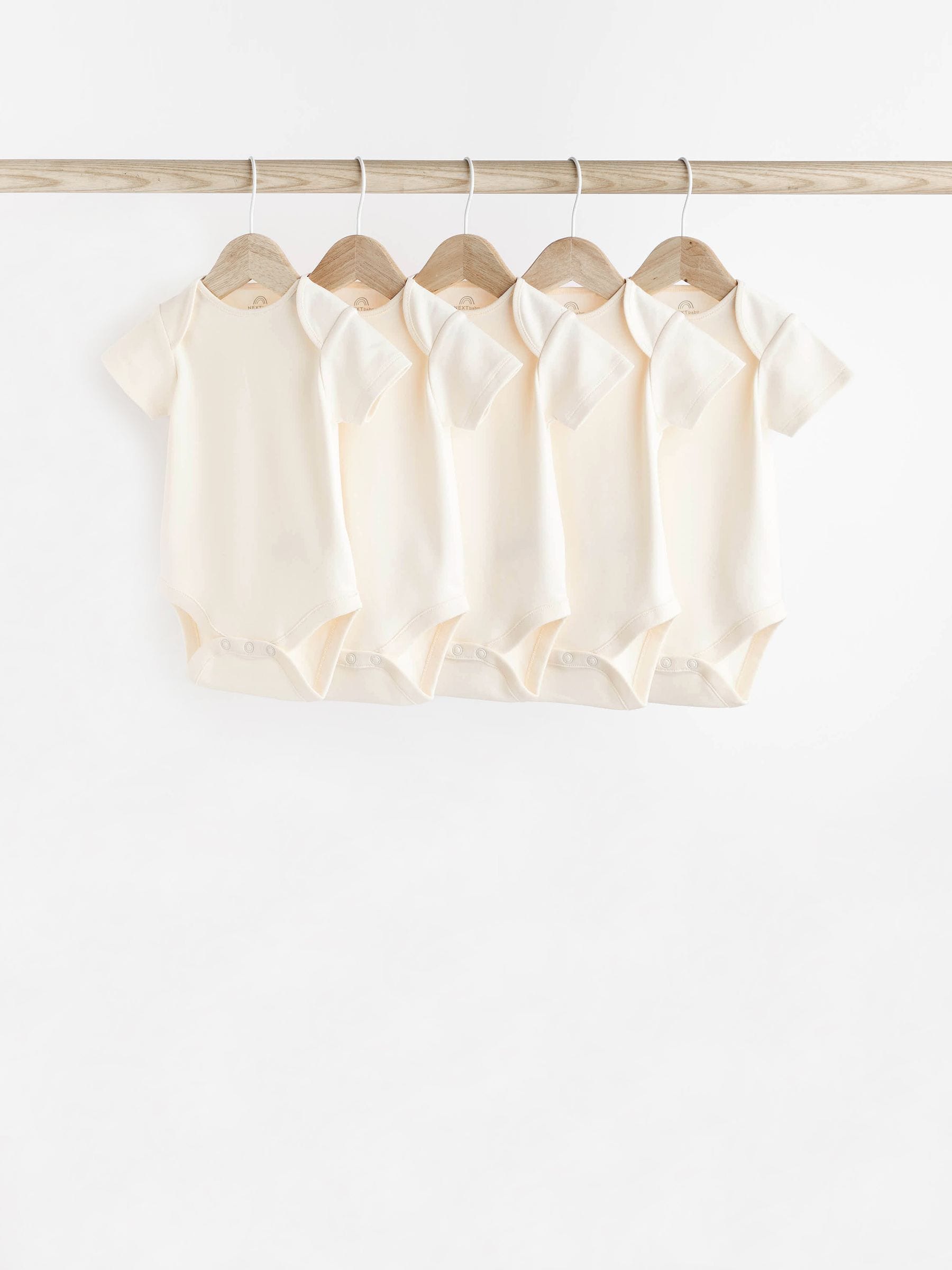 Cream Essential Baby Short Sleeve Bodysuits 5 Pack image 9