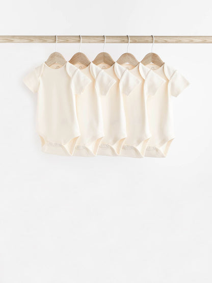 Cream Essential Baby Short Sleeve Bodysuits 5 Pack image 1