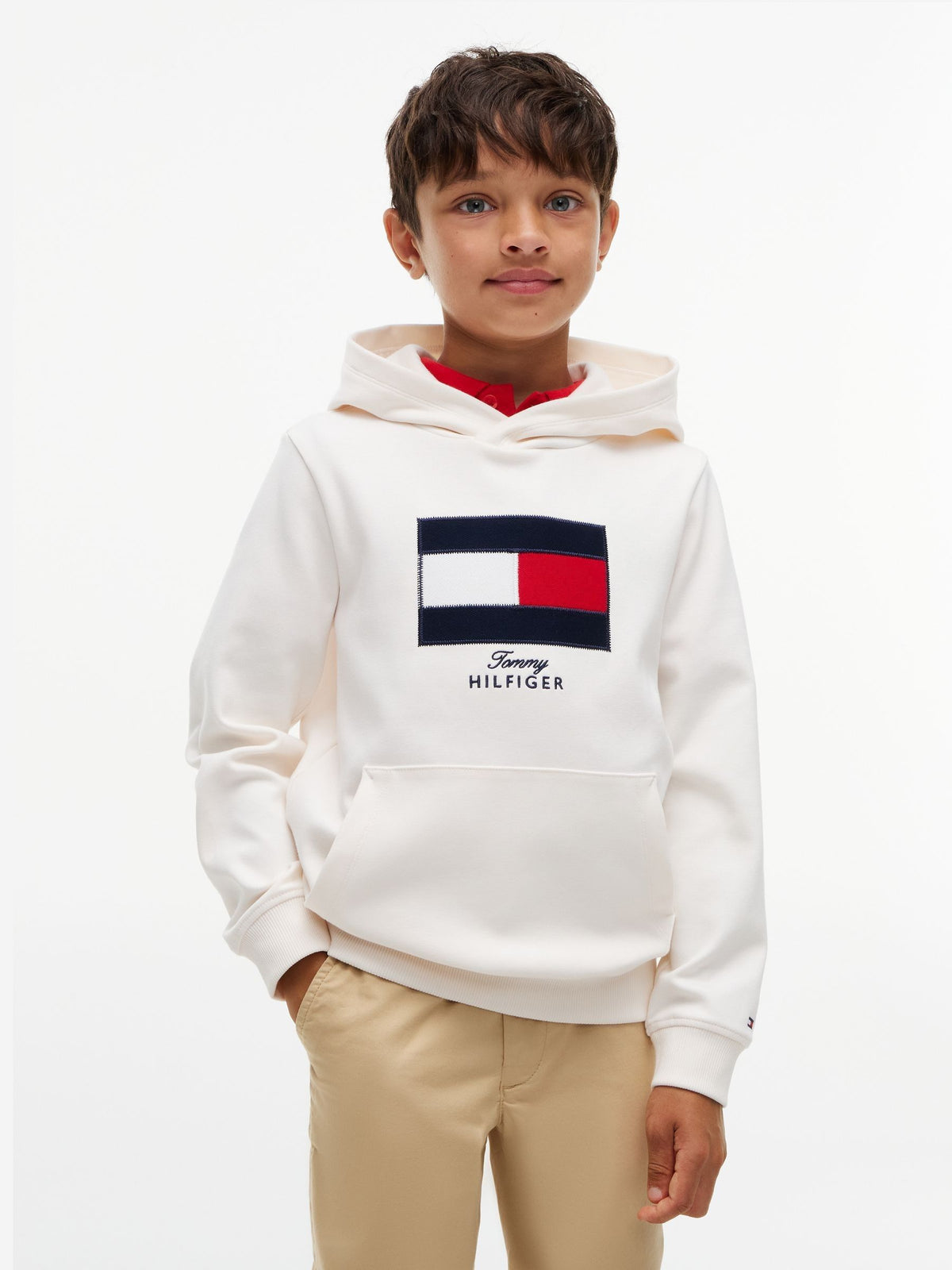 Tommy Hilfiger White Logo Interlock Knit Hoodie - image 1