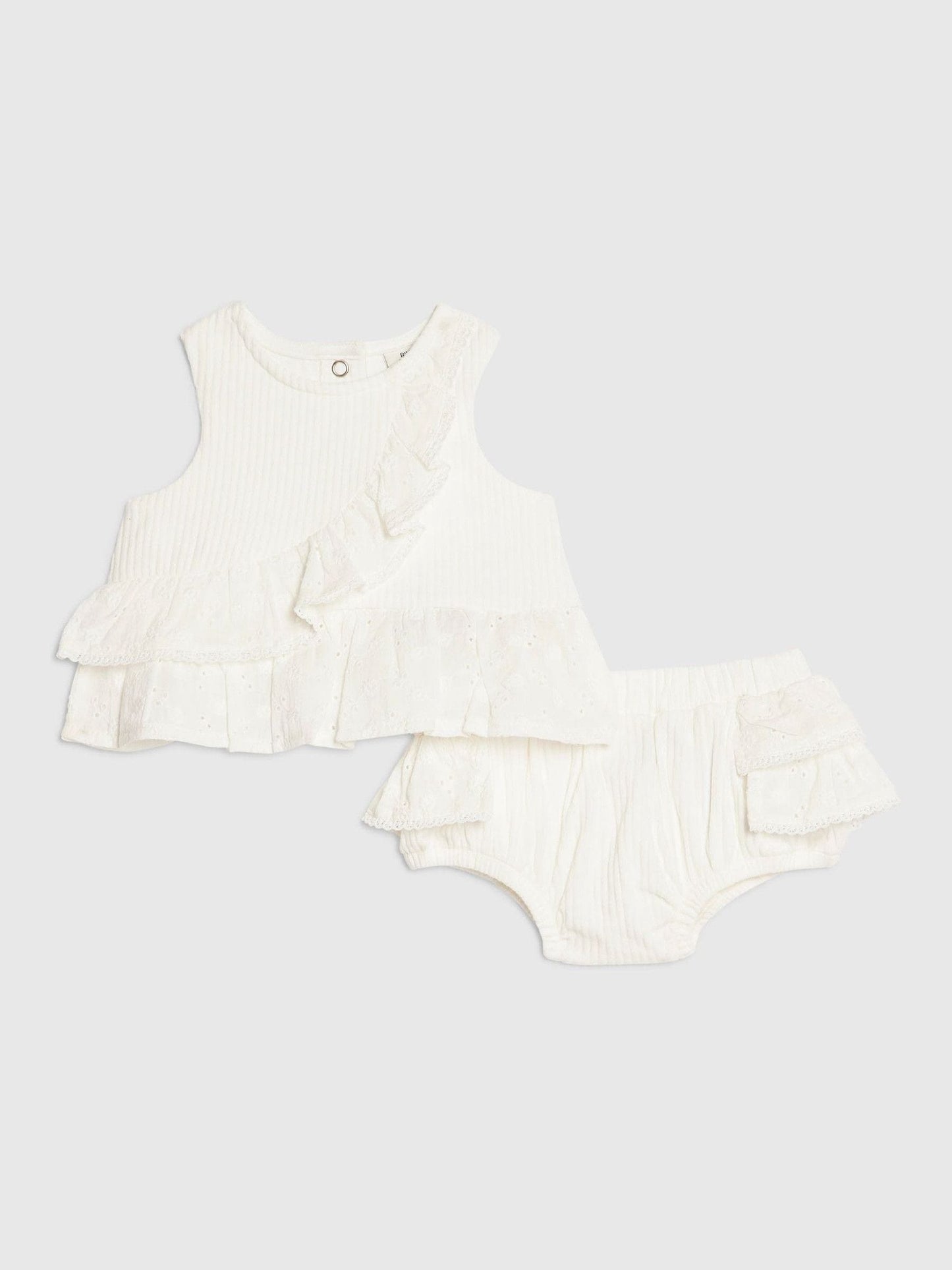 Dsiney Kidz - River Island White Ruffle Broderie Top & Short Set image 1