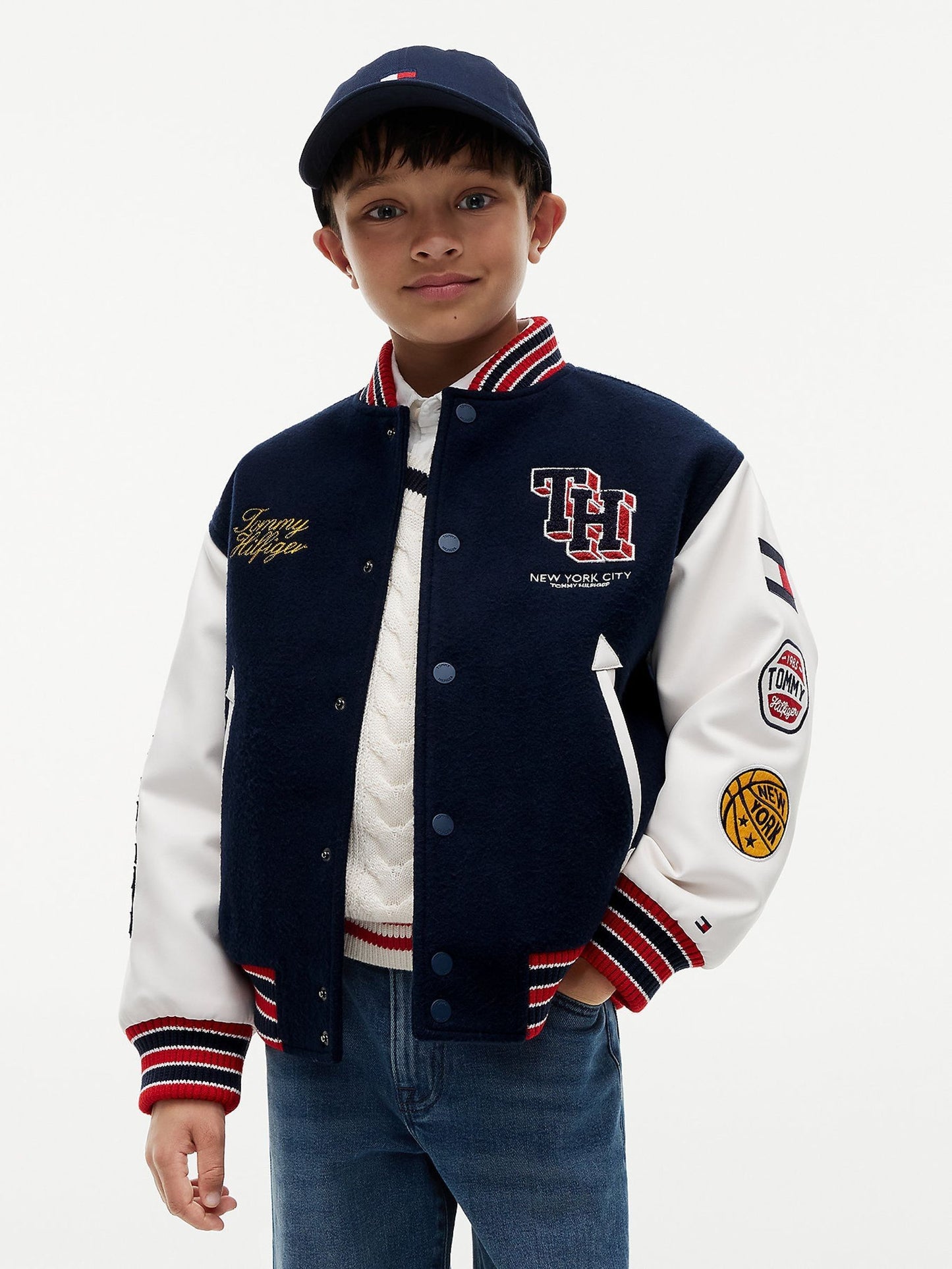 Dsiney Kidz - Tommy Hilfiger Blue Bouclé Logo Embroidery Relaxed Bomber Jacket image 1