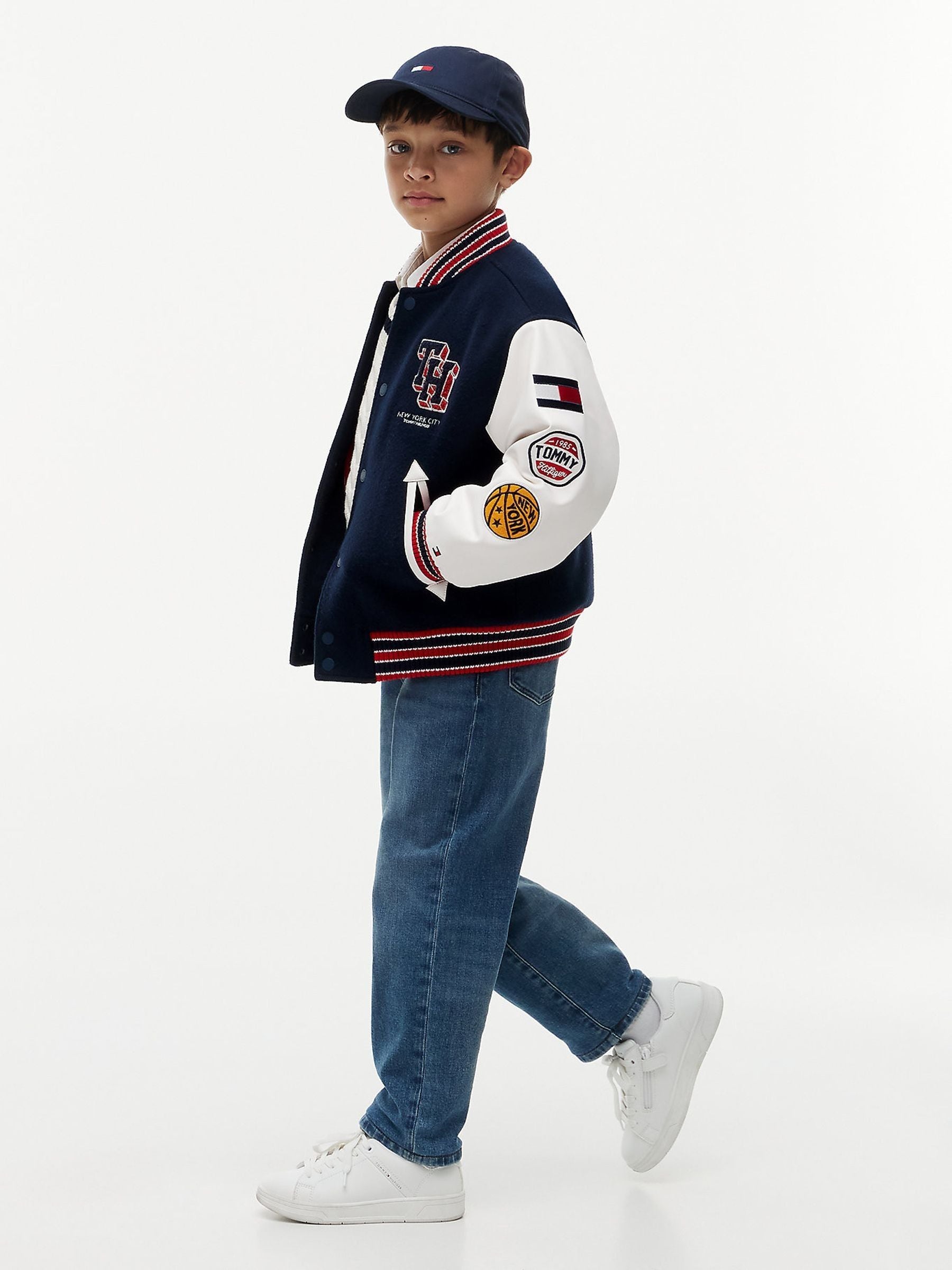 Dsiney Kidz - Tommy Hilfiger Blue Bouclé Logo Embroidery Relaxed Bomber Jacket image 2