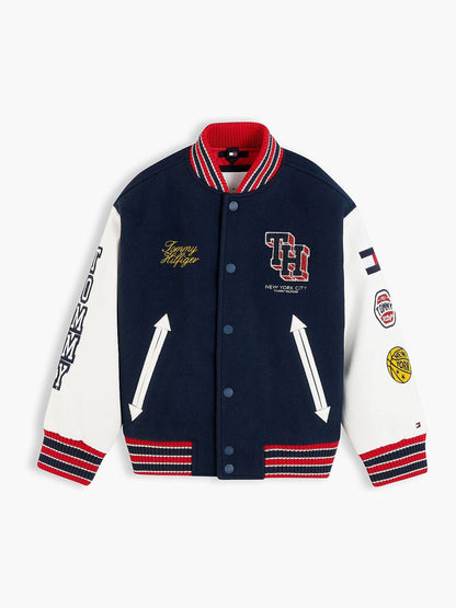 Dsiney Kidz - Tommy Hilfiger Blue Bouclé Logo Embroidery Relaxed Bomber Jacket image 5