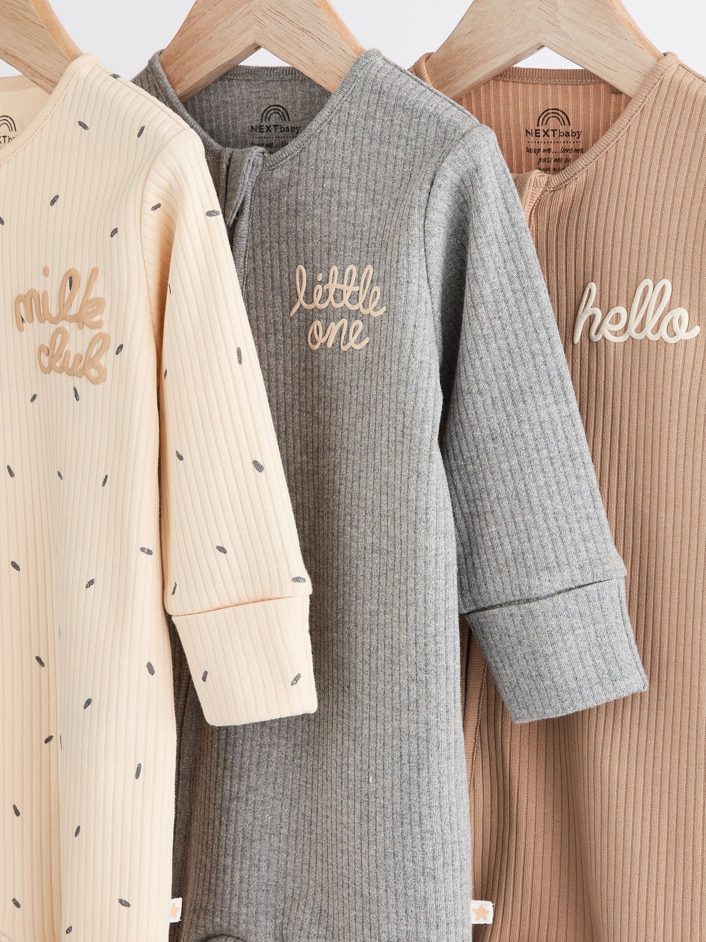Neutral Milk Club Baby Two Way Zip 100% Cotton Sleepsuits 3 Pack (0mths-2yrs) image 2