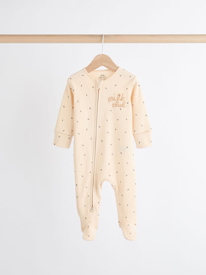 Neutral Milk Club Baby Two Way Zip 100% Cotton Sleepsuits 3 Pack (0mths-2yrs) image 7