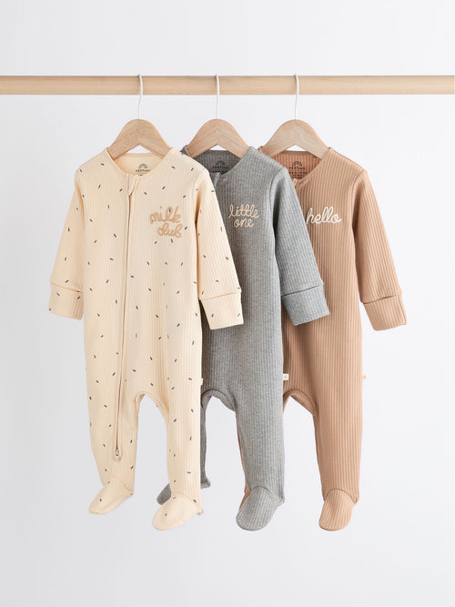 Neutral Milk Club Baby Two Way Zip 100% Cotton Sleepsuits 3 Pack (0mths-2yrs) image 1