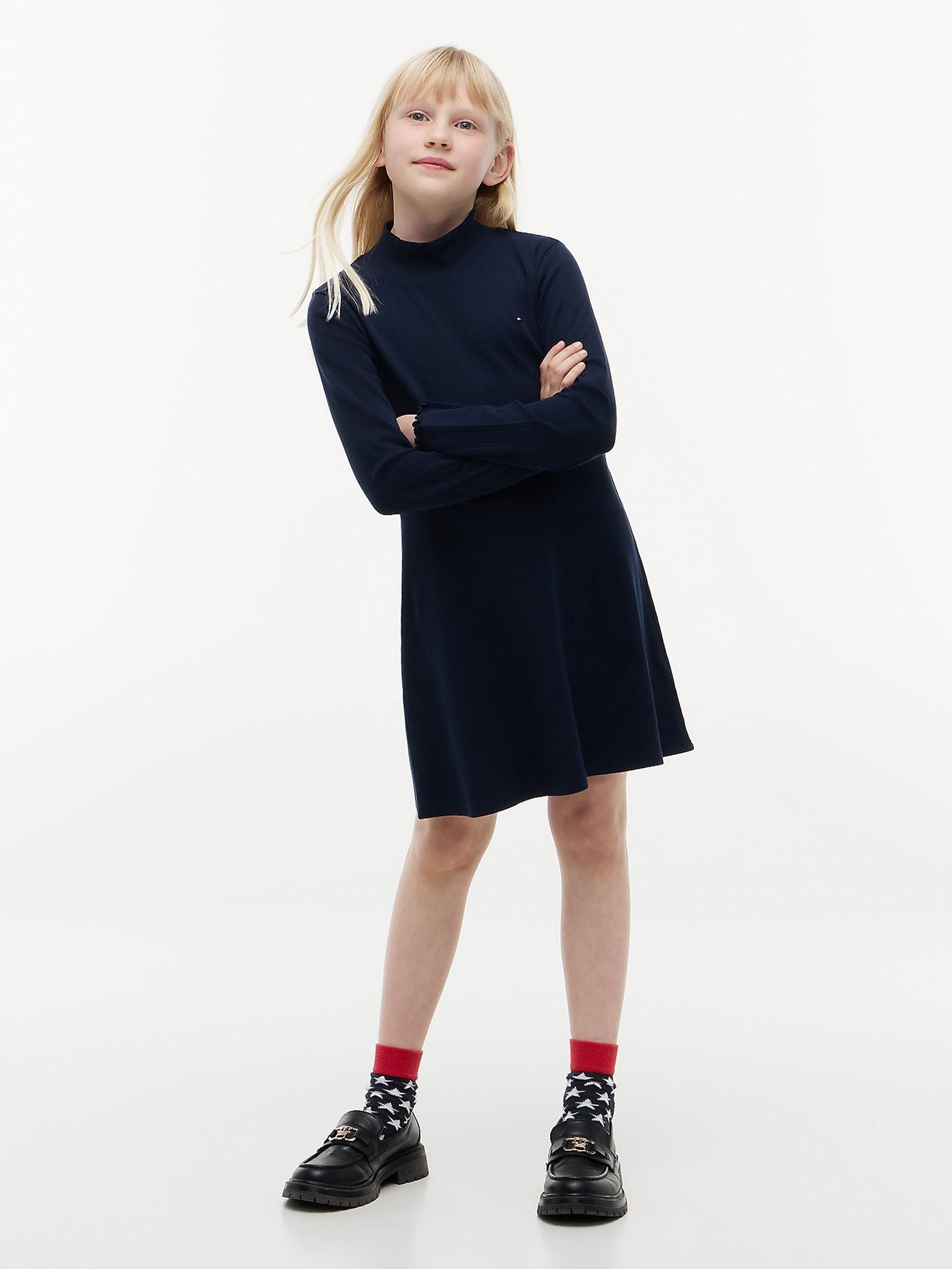 Dsiney Kidz - Tommy Hilfiger Blue Essential Ribbed Mock Neck Skater Dress image 1