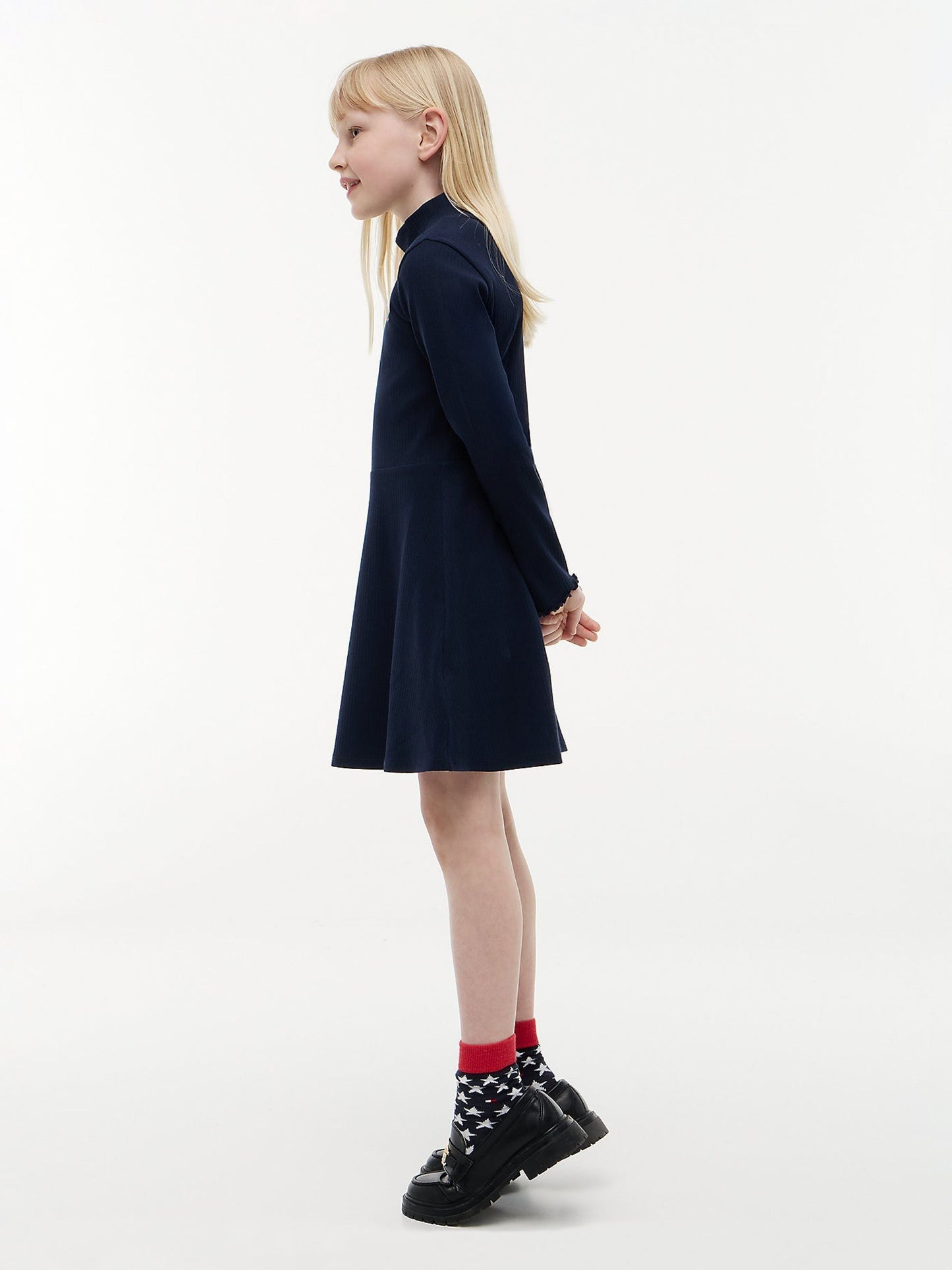 Dsiney Kidz - Tommy Hilfiger Blue Essential Ribbed Mock Neck Skater Dress image 3