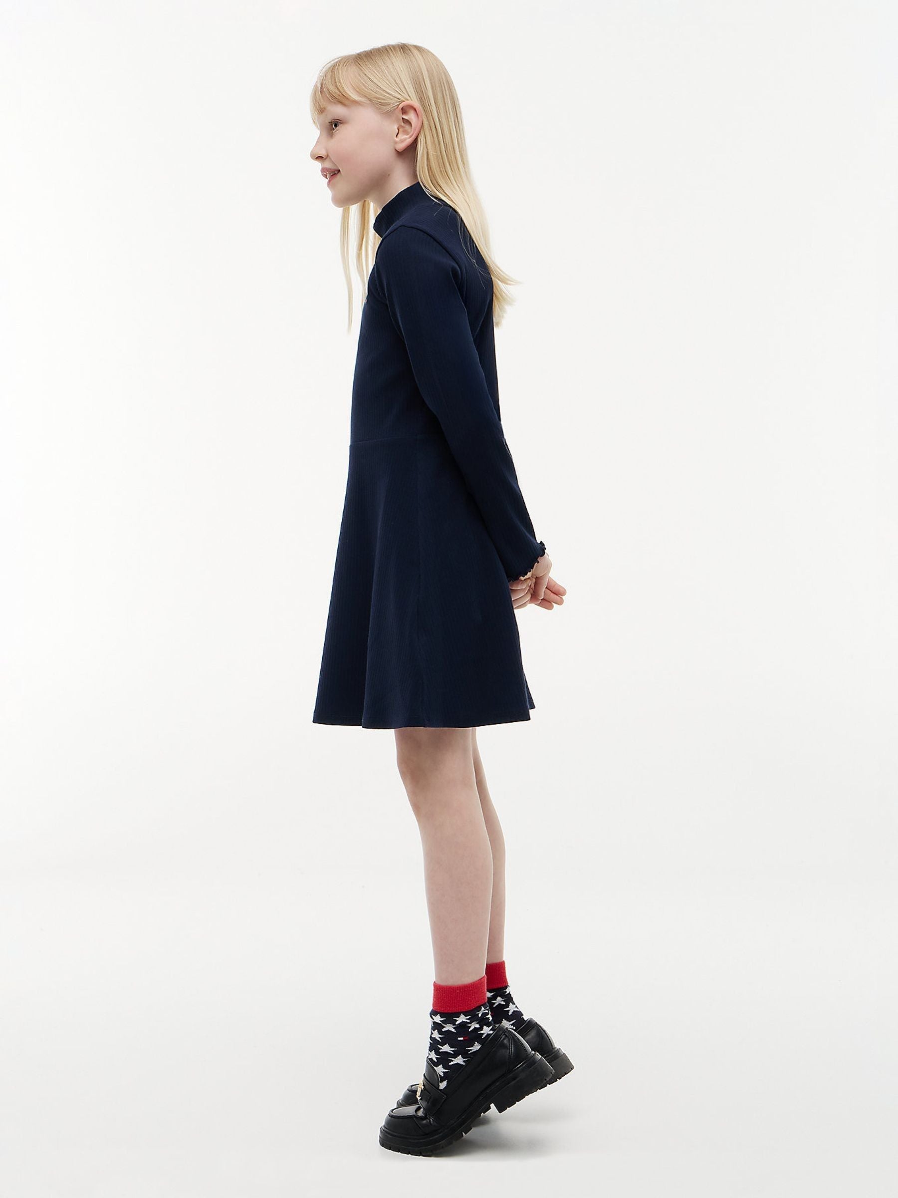 Dsiney Kidz - Tommy Hilfiger Blue Essential Ribbed Mock Neck Skater Dress image 3