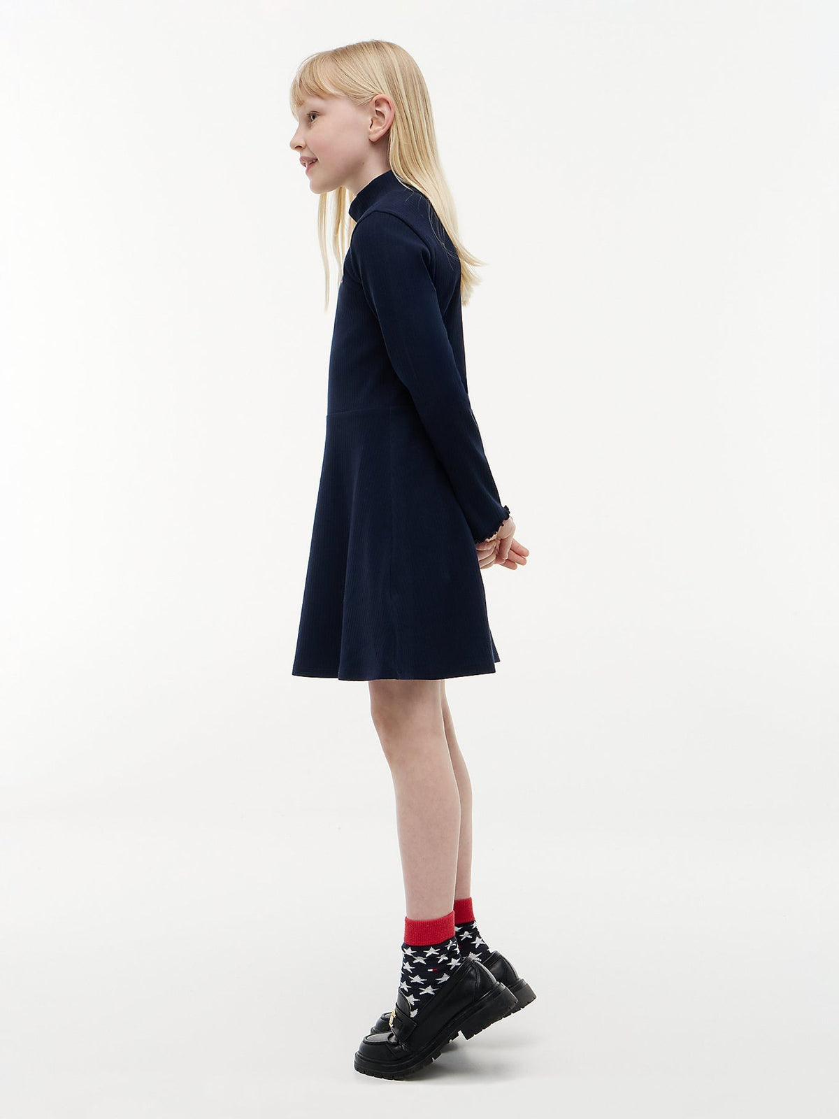Dsiney Kidz - Tommy Hilfiger Blue Essential Ribbed Mock Neck Skater Dress image 3