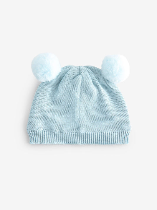 Pale Blue Double Pom Knitted Baby Hat (0mths-2yrs) image 1