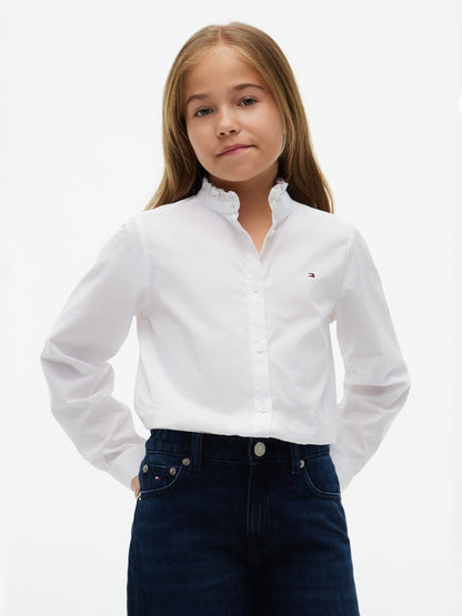 Dsiney Kidz - Tommy Hilfiger White Essential Relaxed Fit Ruffle Poplin Shirt image 1