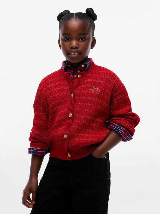 Tommy Hilfiger Red Cable Knit Gold-Tone Button Relaxed Cardigan - image 1