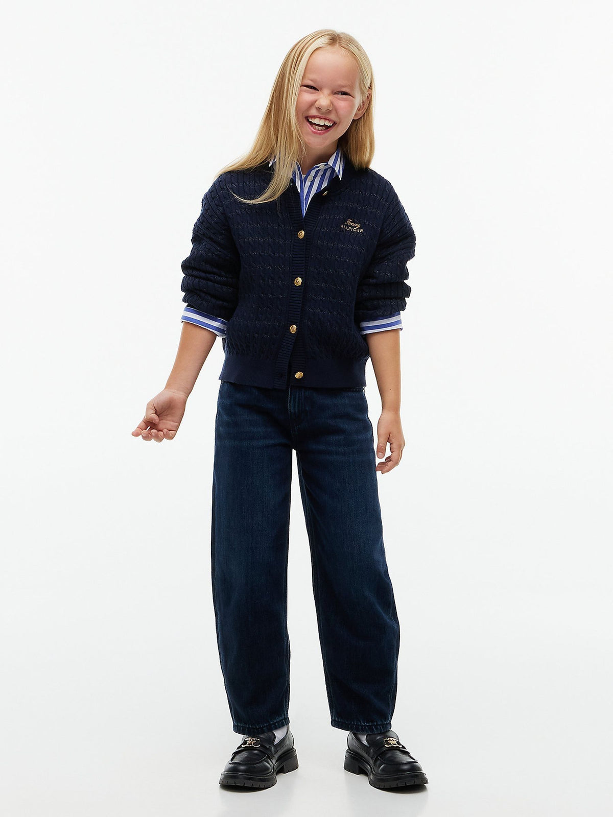 Tommy Hilfiger Blue Cable Knit Gold-Tone Button Relaxed Cardigan - image 2