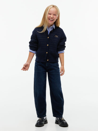 Tommy Hilfiger Blue Cable Knit Gold-Tone Button Relaxed Cardigan - image 2