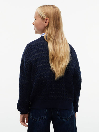 Tommy Hilfiger Blue Cable Knit Gold-Tone Button Relaxed Cardigan - image 4