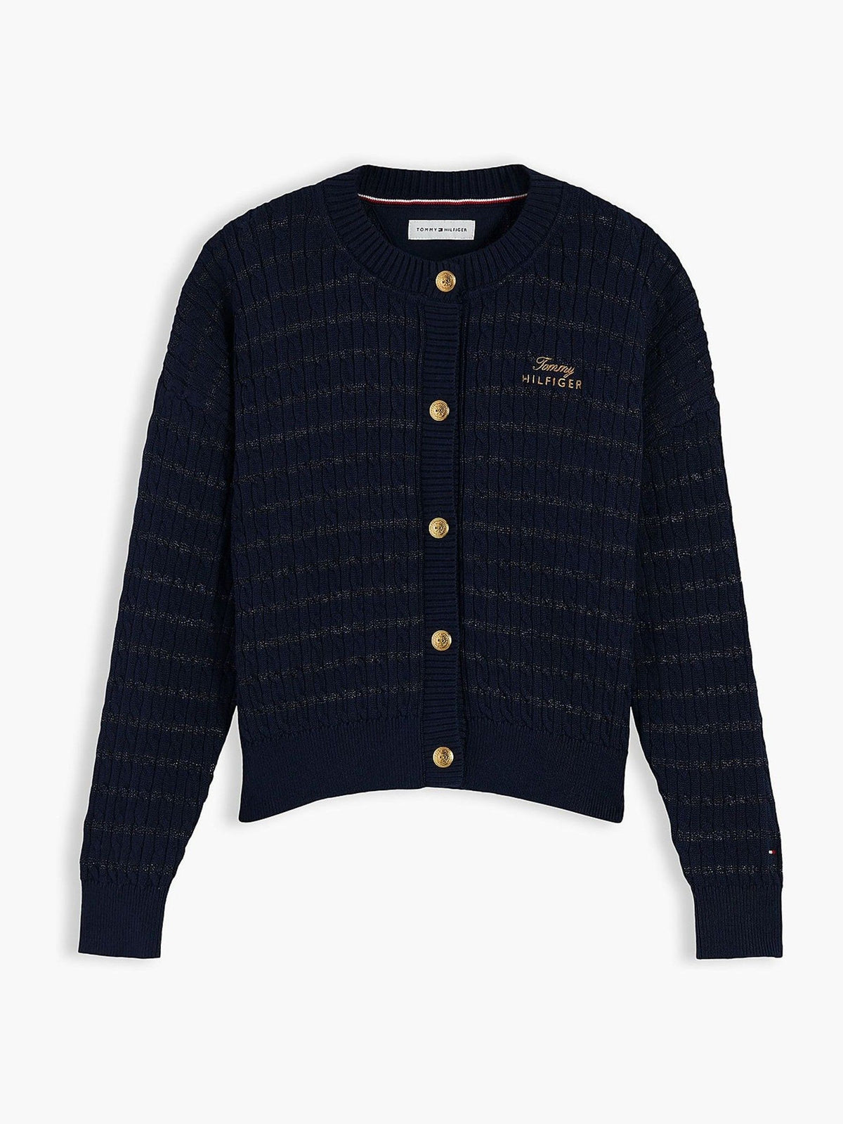 Tommy Hilfiger Blue Cable Knit Gold-Tone Button Relaxed Cardigan - image 5