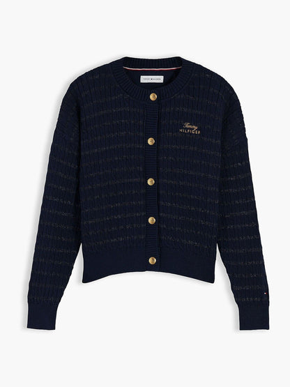 Tommy Hilfiger Blue Cable Knit Gold-Tone Button Relaxed Cardigan - image 5