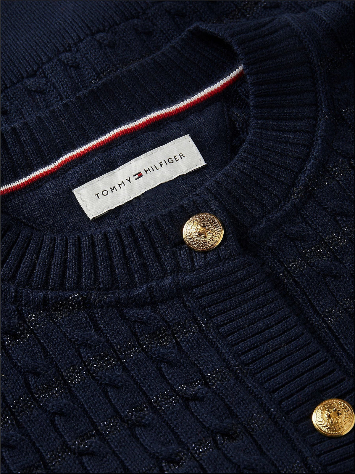 Tommy Hilfiger Blue Cable Knit Gold-Tone Button Relaxed Cardigan - image 6