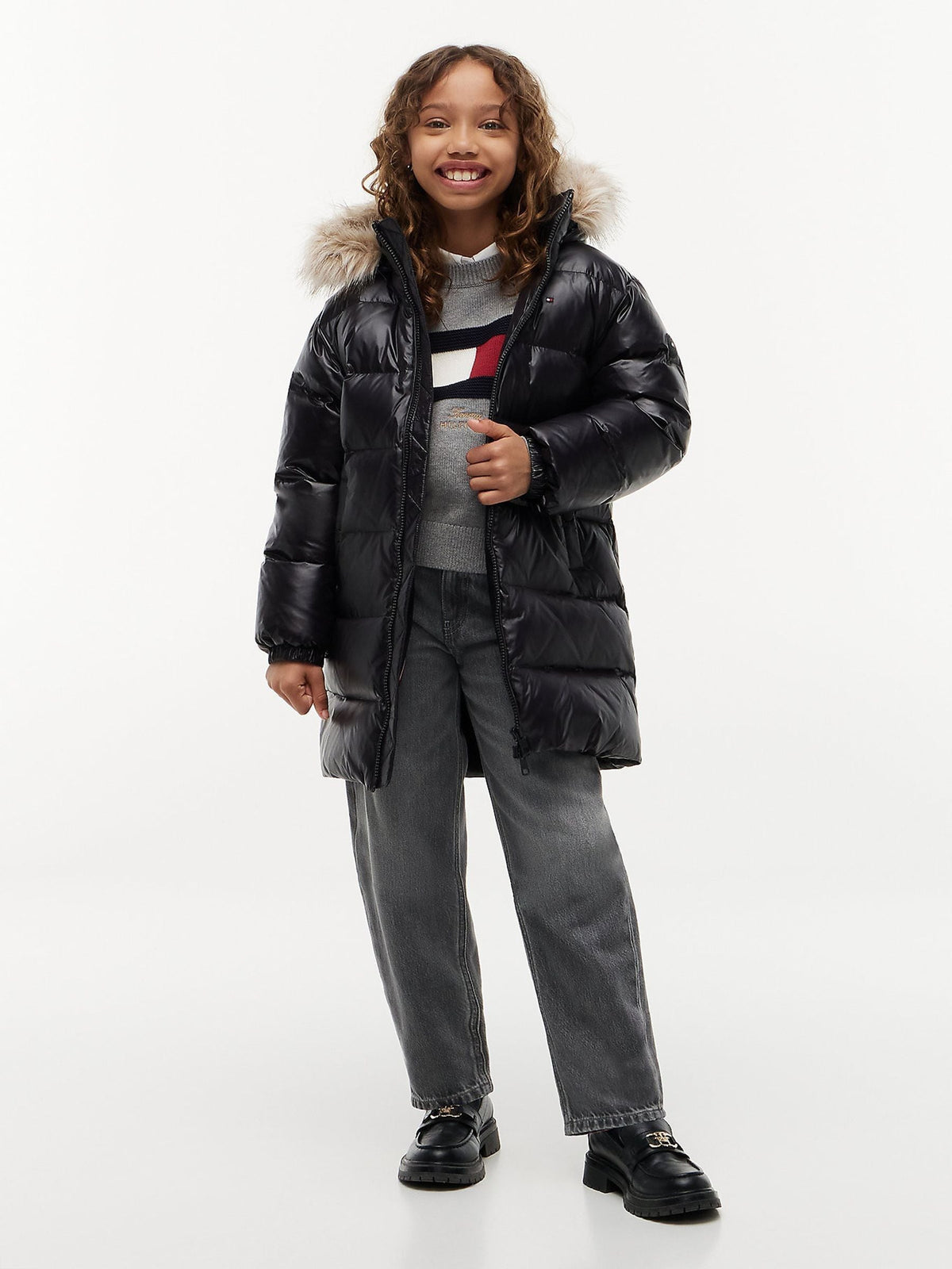 Dsiney Kidz - Tommy Hilfiger Black Essential Longline Faux Fur Down Jacket image 1