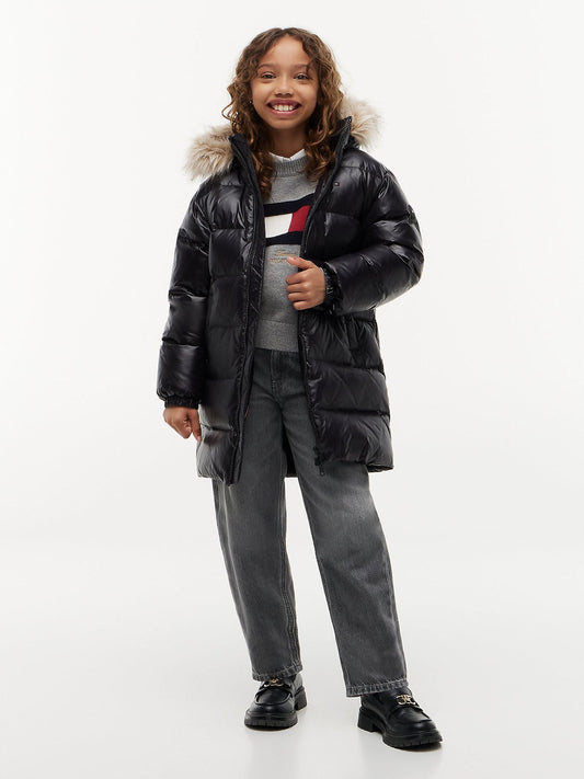 Dsiney Kidz - Tommy Hilfiger Black Essential Longline Faux Fur Down Jacket image 1
