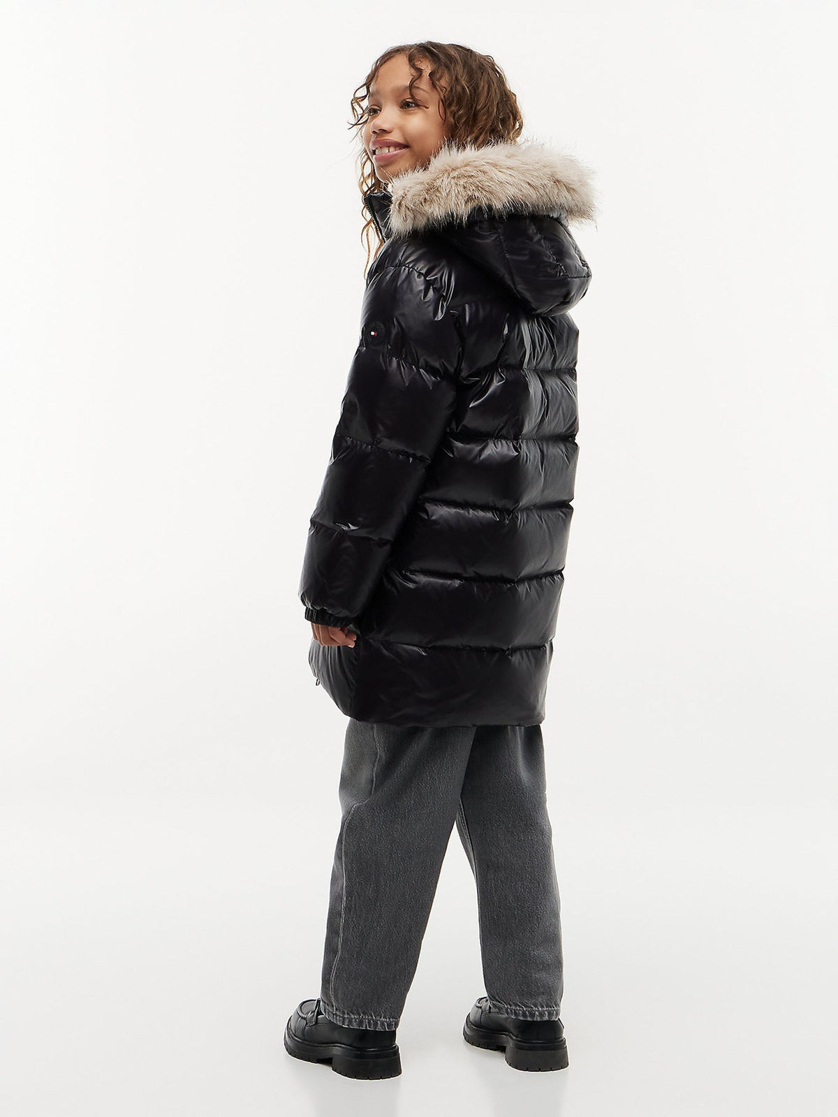 Dsiney Kidz - Tommy Hilfiger Black Essential Longline Faux Fur Down Jacket image 4