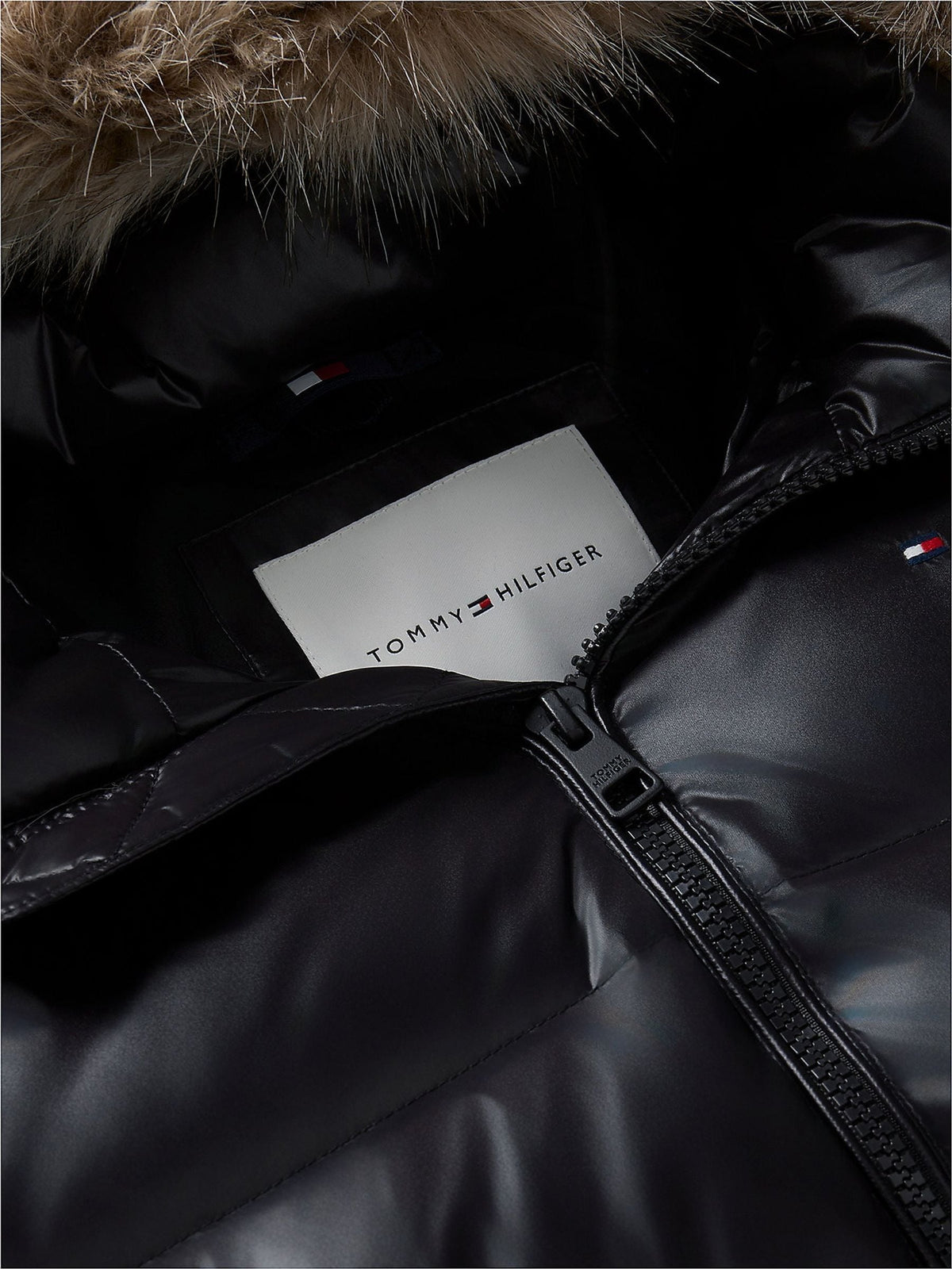 Dsiney Kidz - Tommy Hilfiger Black Essential Longline Faux Fur Down Jacket image 6
