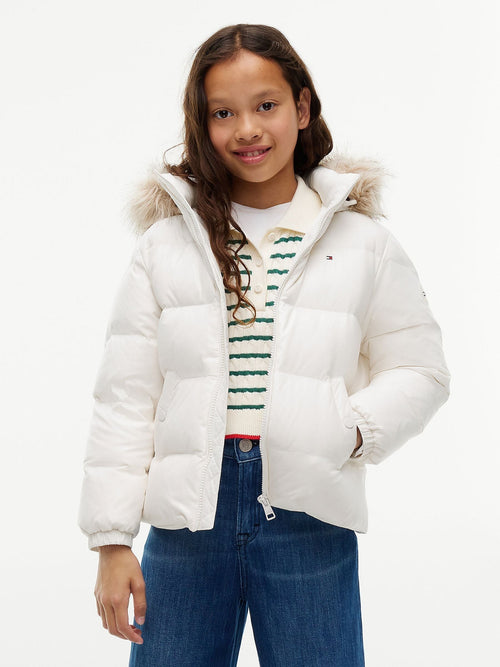 Dsiney Kidz - Tommy Hilfiger White Essential Faux Fur Trim Down Jacket image 1