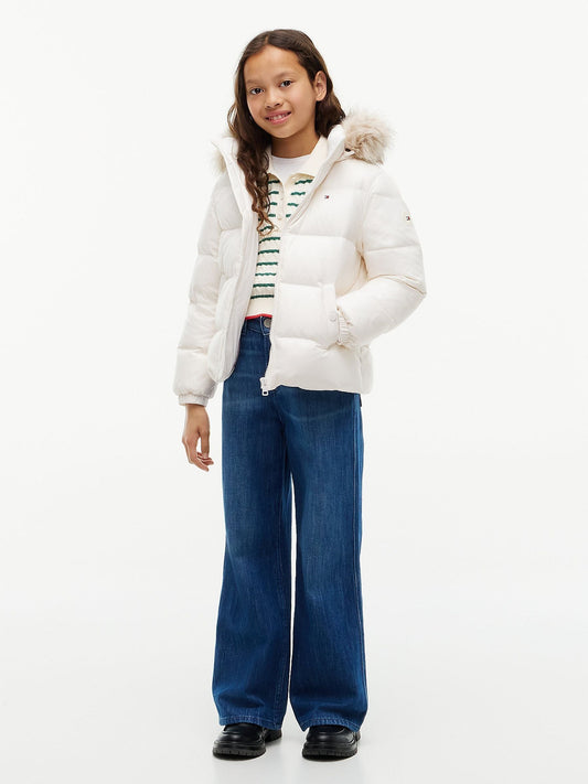 Dsiney Kidz - Tommy Hilfiger White Essential Faux Fur Trim Down Jacket image 2