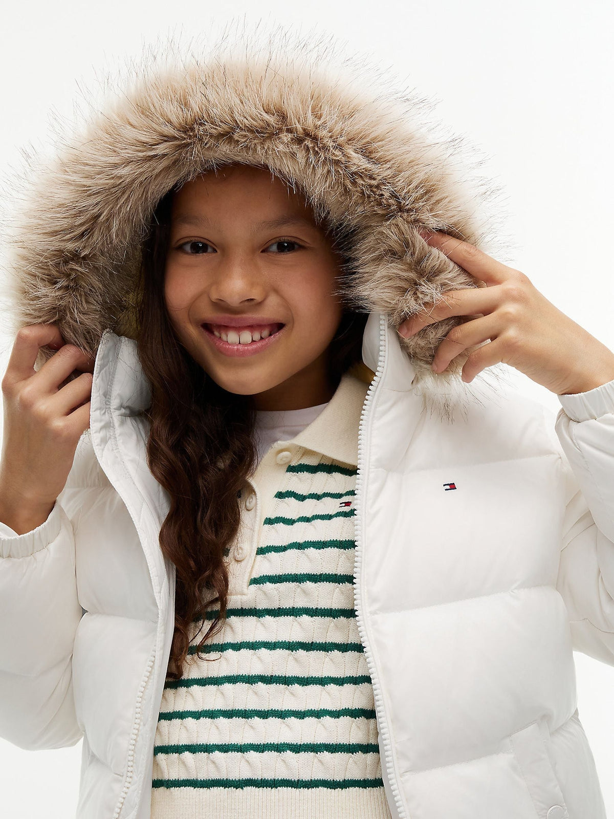 Dsiney Kidz - Tommy Hilfiger White Essential Faux Fur Trim Down Jacket image 3