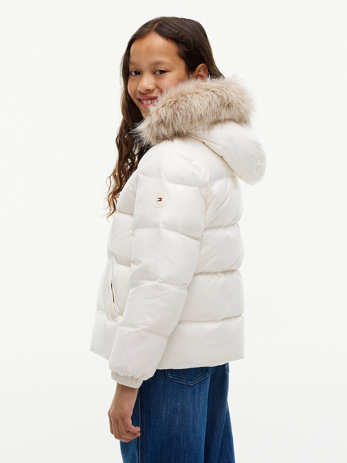 Dsiney Kidz - Tommy Hilfiger White Essential Faux Fur Trim Down Jacket image 5