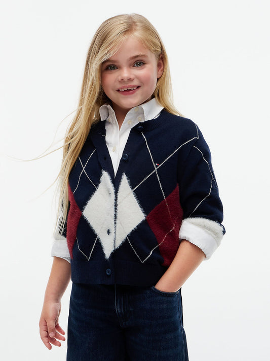 Tommy Hilfiger Blue Argyle Relaxed Cardigan With Wool - image 1