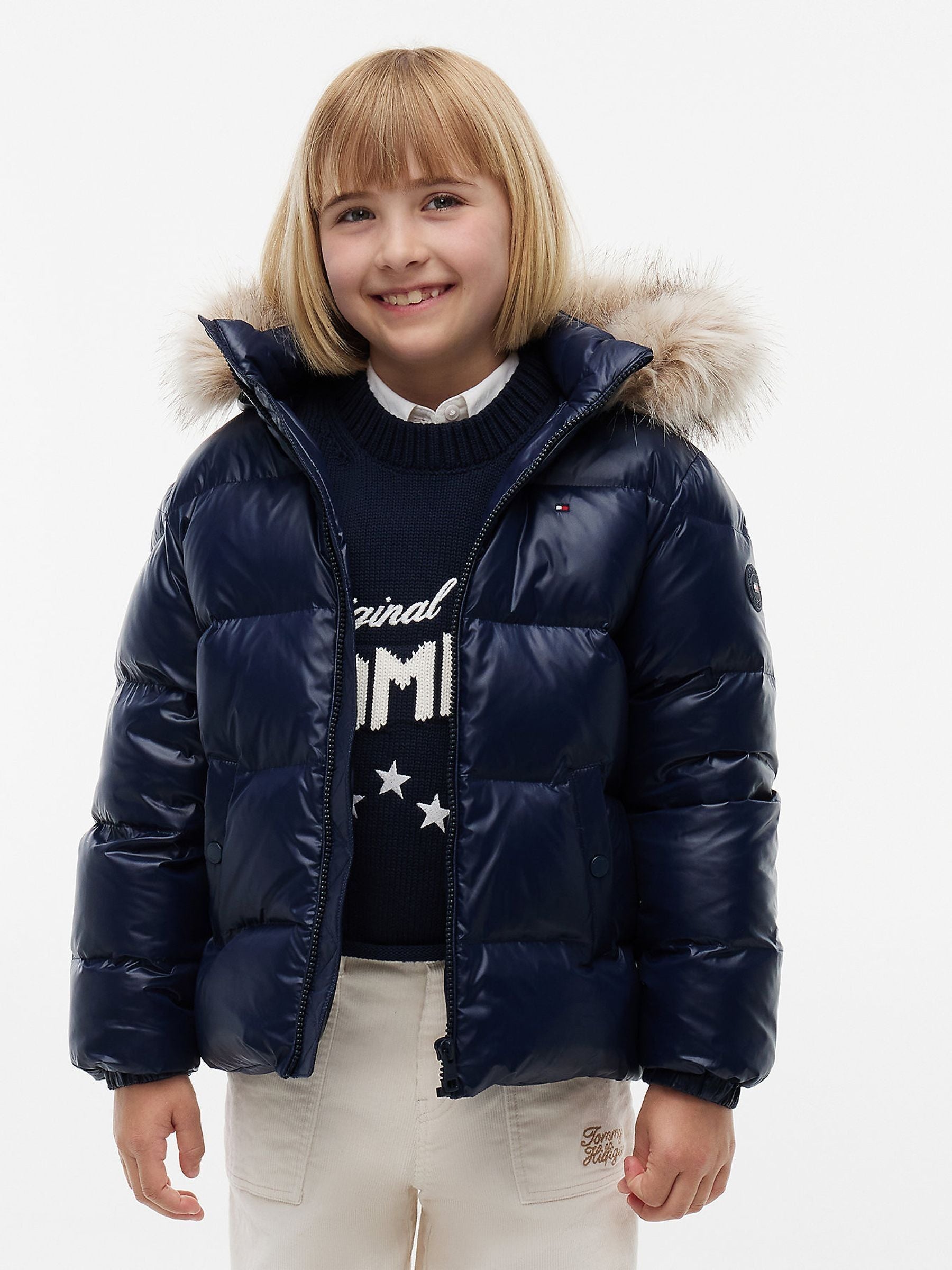 Dsiney Kidz - Tommy Hilfiger Blue Essential Faux Fur Trim Down Jacket image 1