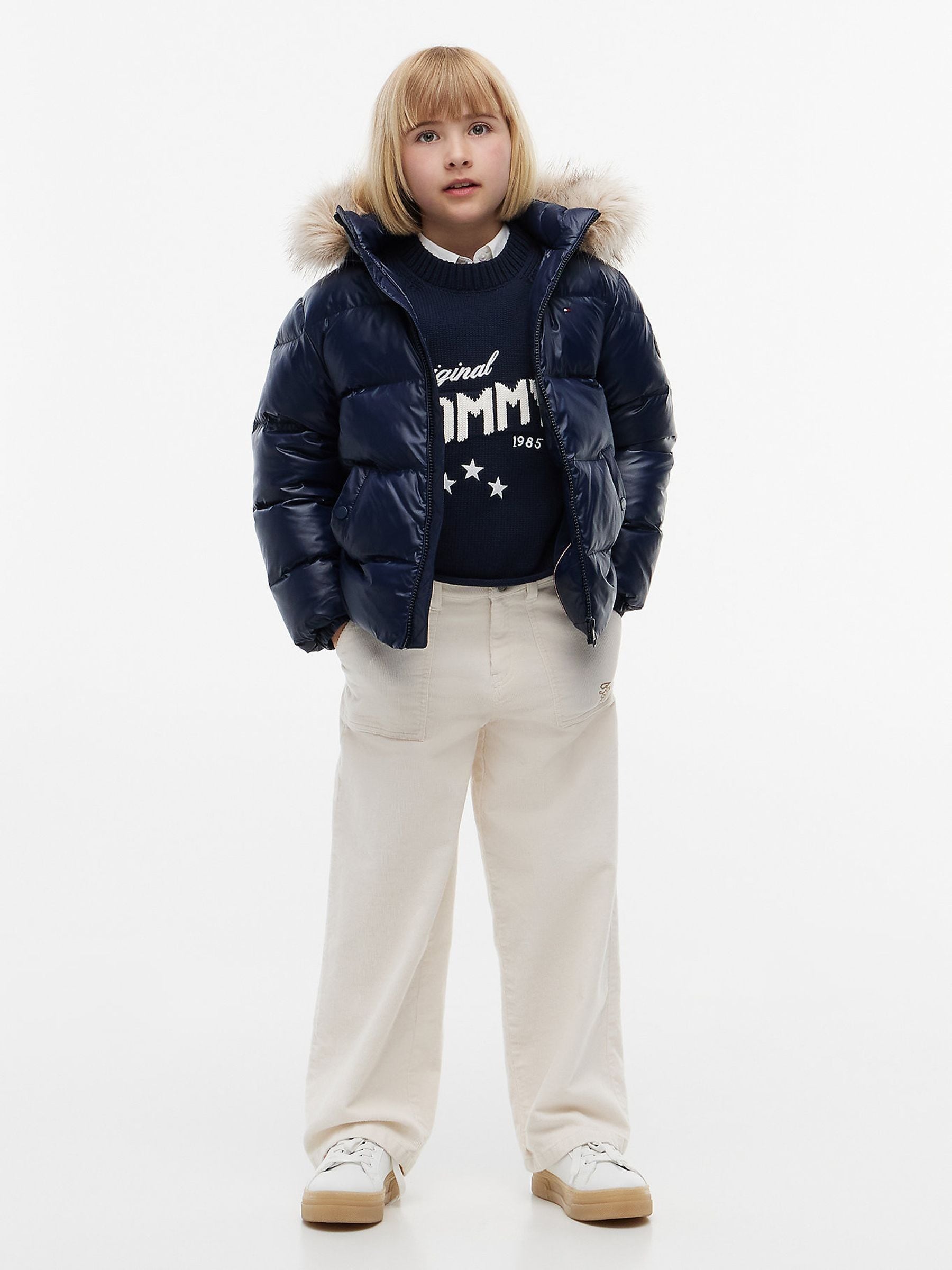 Dsiney Kidz - Tommy Hilfiger Blue Essential Faux Fur Trim Down Jacket image 2
