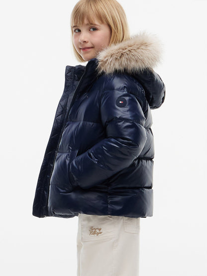 Dsiney Kidz - Tommy Hilfiger Blue Essential Faux Fur Trim Down Jacket image 4