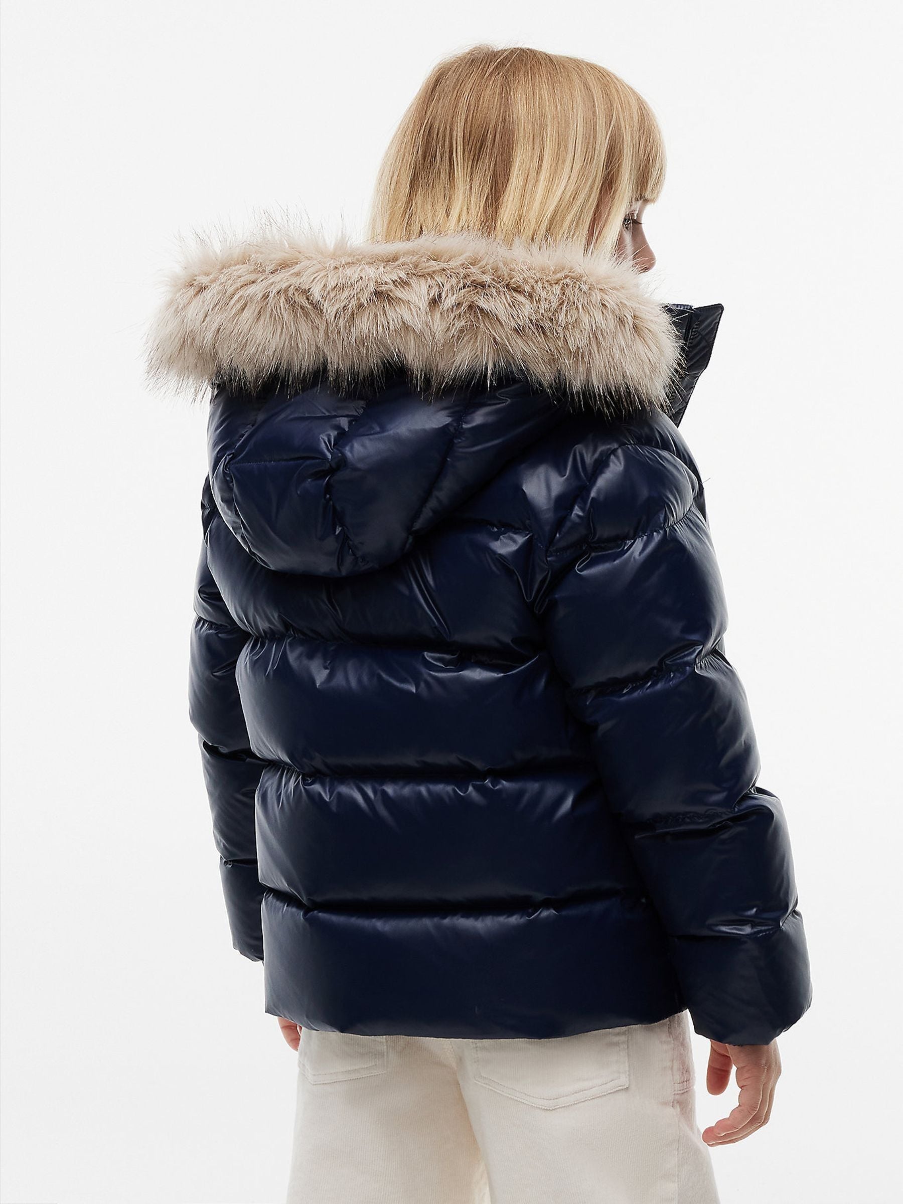 Dsiney Kidz - Tommy Hilfiger Blue Essential Faux Fur Trim Down Jacket image 5