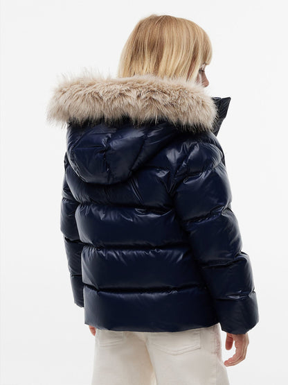 Dsiney Kidz - Tommy Hilfiger Blue Essential Faux Fur Trim Down Jacket image 5