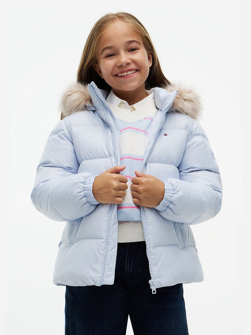 Dsiney Kidz - Tommy Hilfiger Sky Blue Essential Faux Fur Trim Down Jacket image 1
