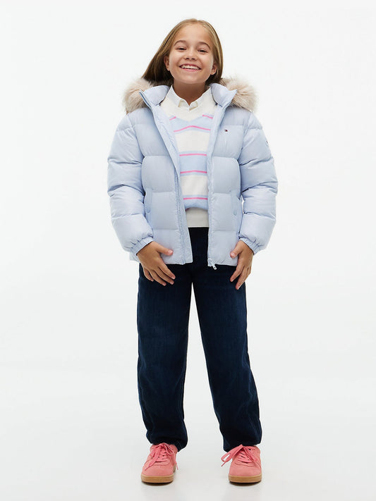 Dsiney Kidz - Tommy Hilfiger Sky Blue Essential Faux Fur Trim Down Jacket image 2