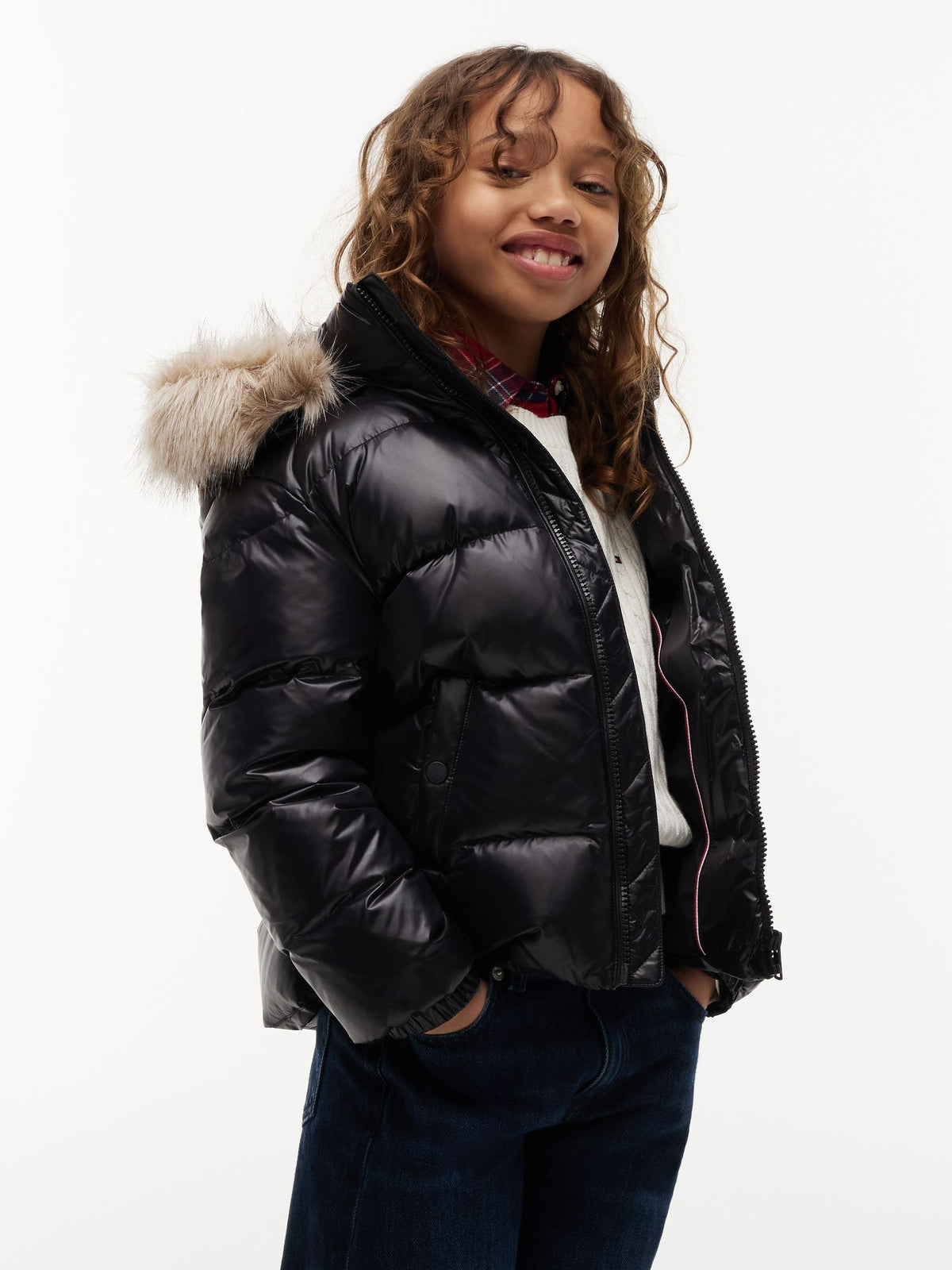 Dsiney Kidz - Tommy Hilfiger Black Essential Faux Fur Trim Down Jacket image 1