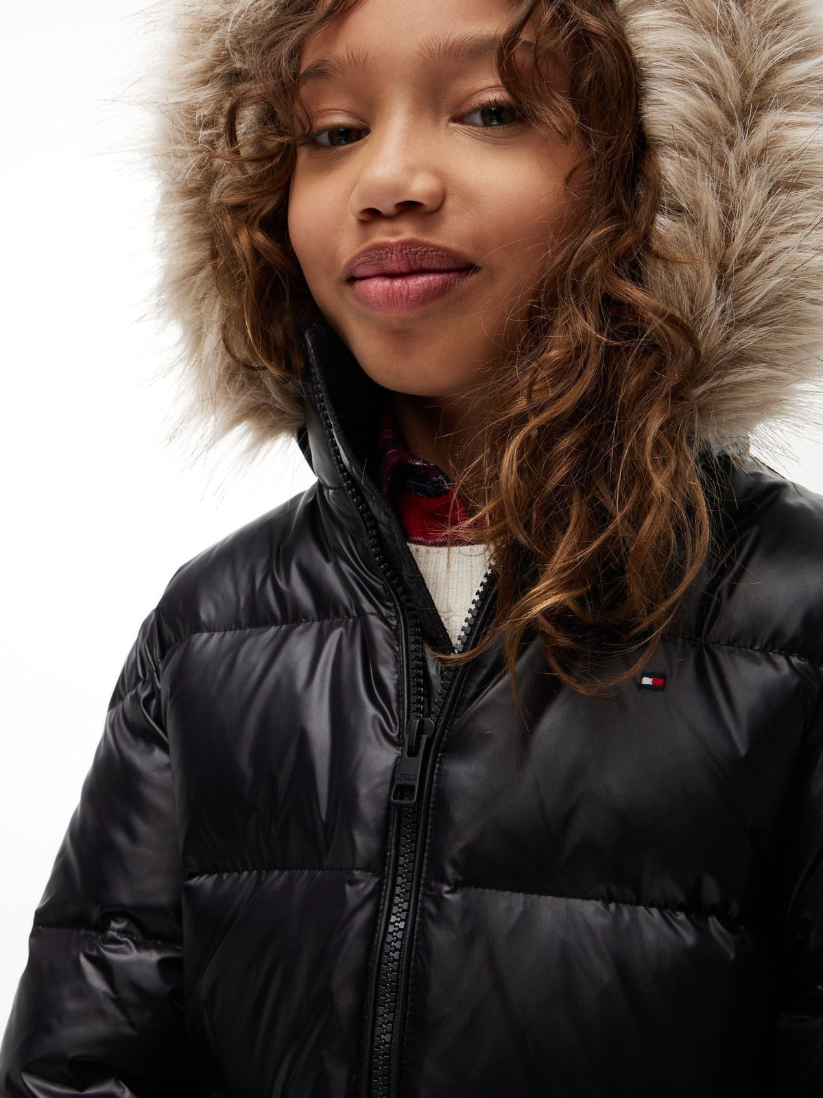 Dsiney Kidz - Tommy Hilfiger Black Essential Faux Fur Trim Down Jacket image 4