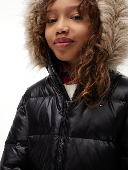 Dsiney Kidz - Tommy Hilfiger Black Essential Faux Fur Trim Down Jacket image 4