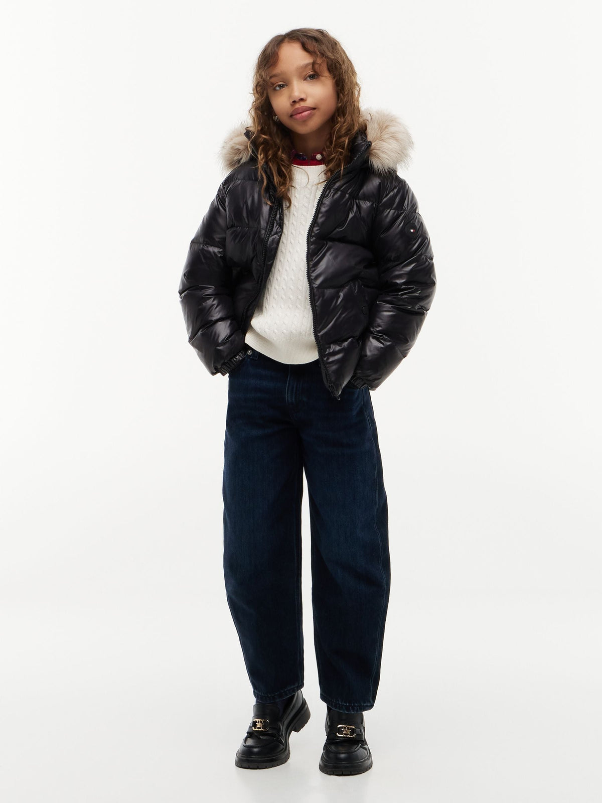 Dsiney Kidz - Tommy Hilfiger Black Essential Faux Fur Trim Down Jacket image 5